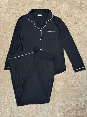Comfrt Luna Lounge Long Sleeve Pant PJ Set Onyx Black Women's Size Medium